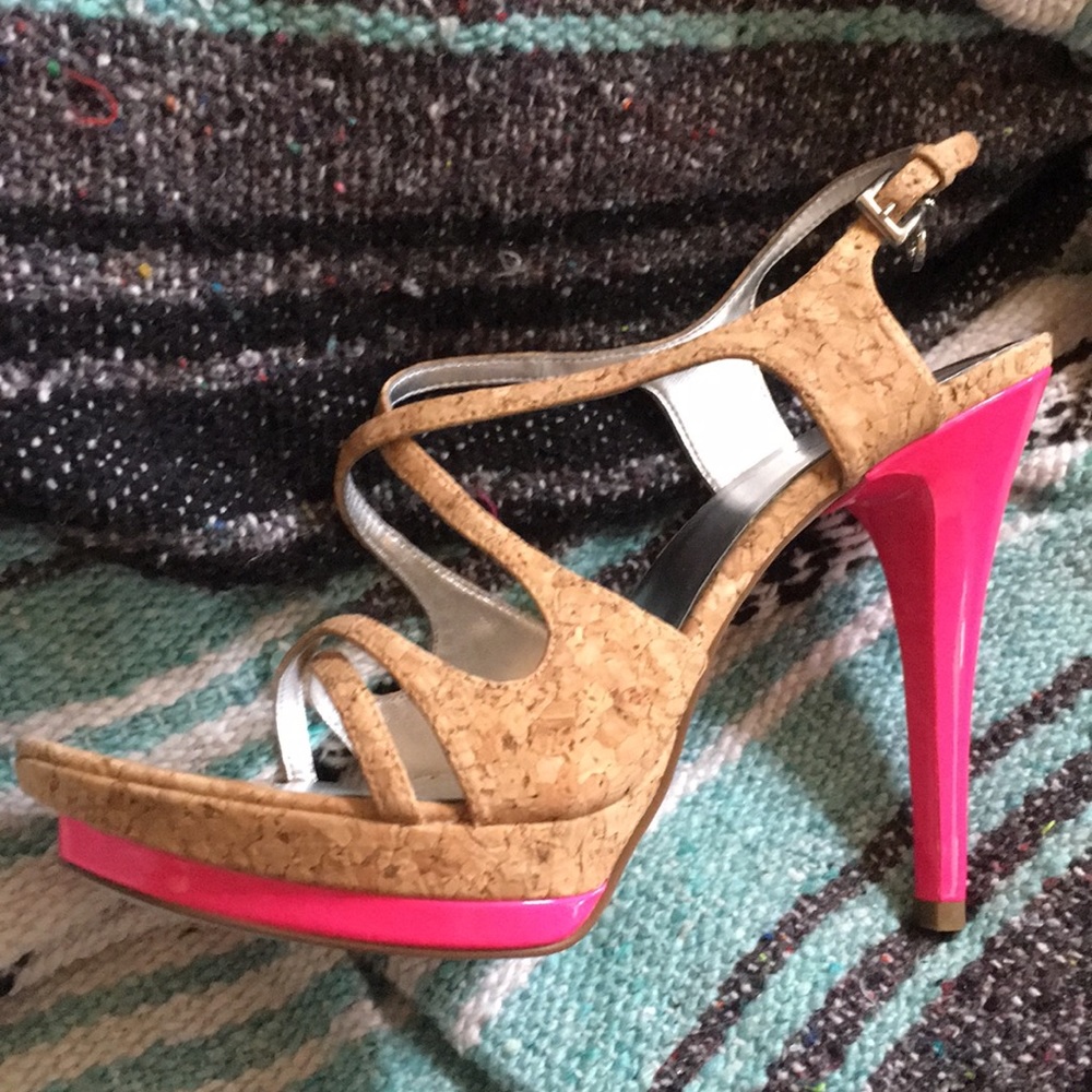 Guess by Maraciano Cork & Hot Pink Heels sz8